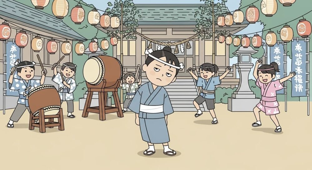 祭りに乗る気じゃない様子