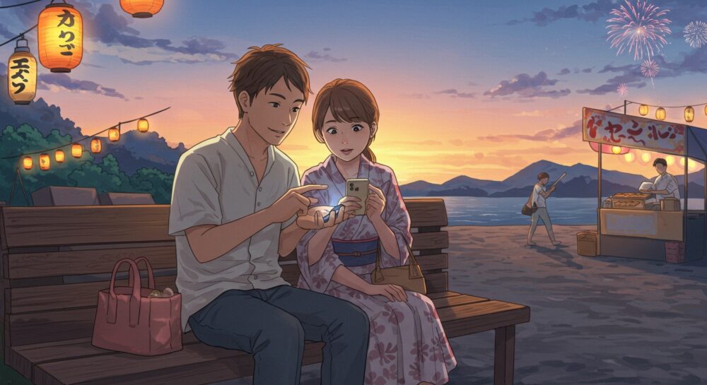 スケジュールを確認するカップル