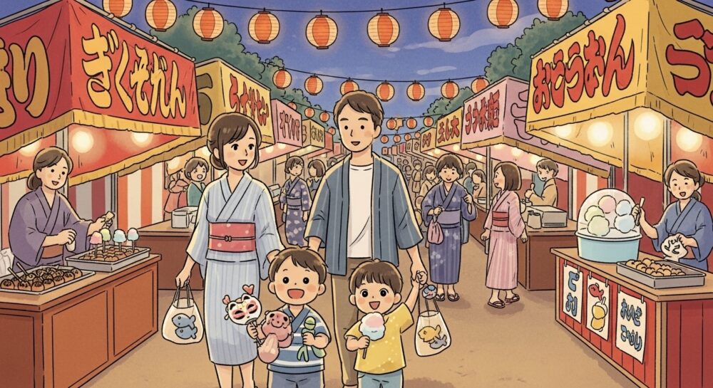 屋台を楽しむ家族