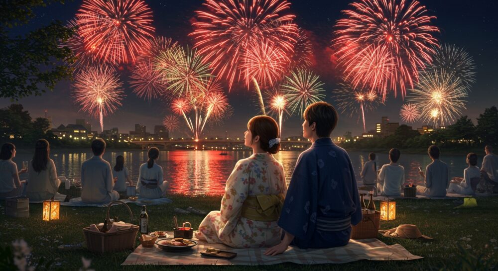 花火を楽しむカップル