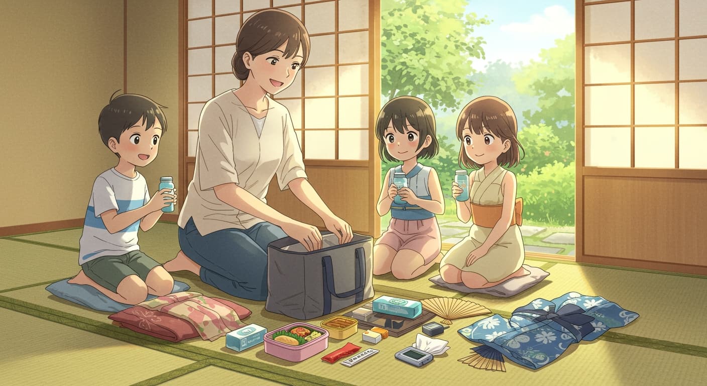 持ち物を用意する母親